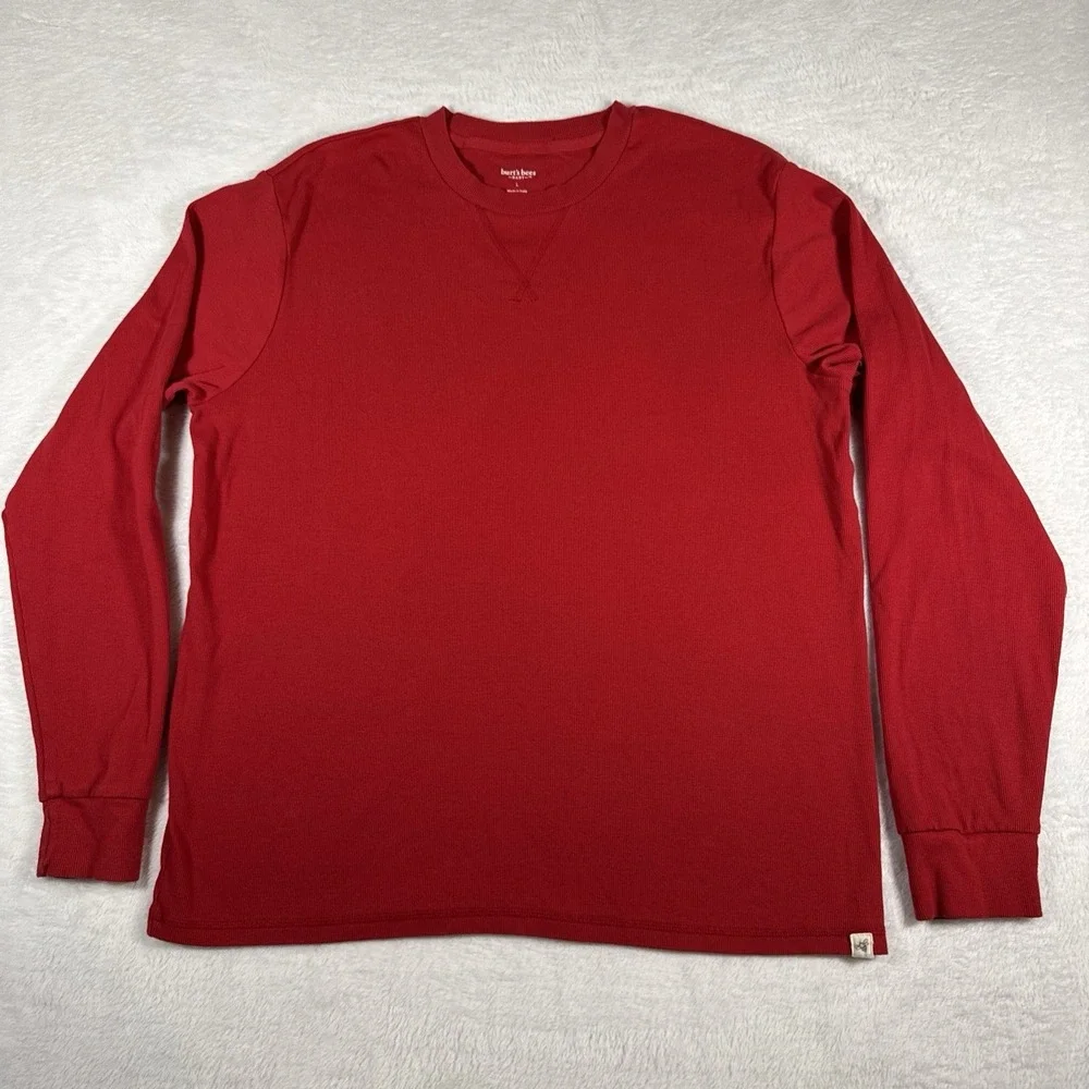 2 Burt's Bees Men's L Red Organic Cotton‎ Long Sleeve Shirts Lot